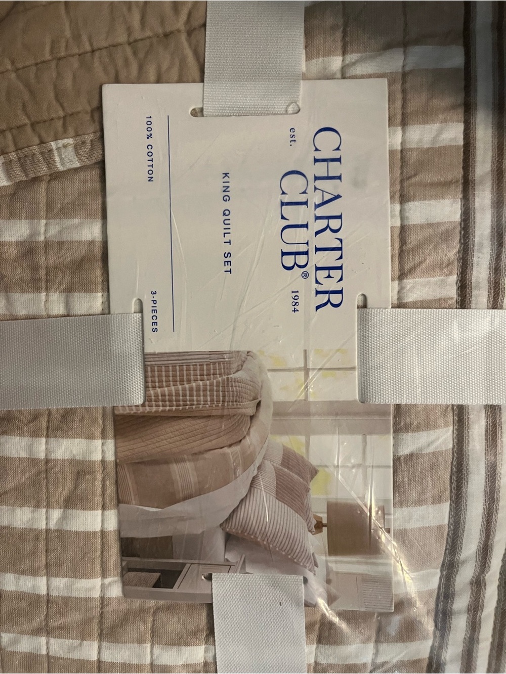 Charter Club Neutral Striped King Quilt in Beige and Cream
